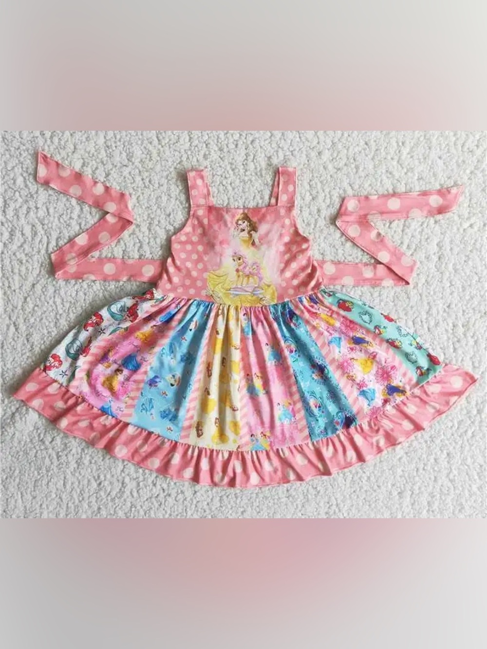 Boutique Disney Princess Patchwork Twirl Dress Tie Back Bow Girls 2T